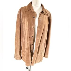 Women's vintage Claiborne luxe Tan Suede button down Jacket
Sz L satin lined